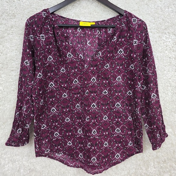 Roller Rabbit Top Womens Small Purple Floral Long Sleeve Peasant Bloomcore‎ - Picture 1 of 12